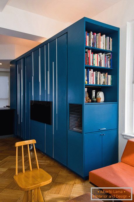 Bookcase in the interior of the living room