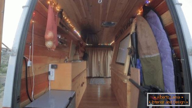 Interior of a small house on wheels