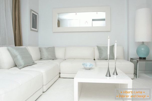 White color in the interior of the living room