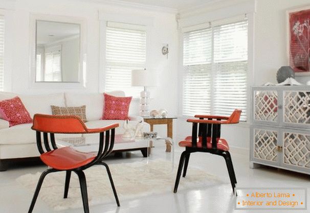 White color in the interior of the living room