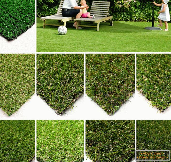 To give a respectable view to recreation areas on the plot you can choose an artificial lawn with different characteristics: the height of the pile, the density and width, the color of the lawn.