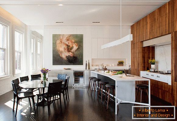 Kitchen interior in light colors with wood