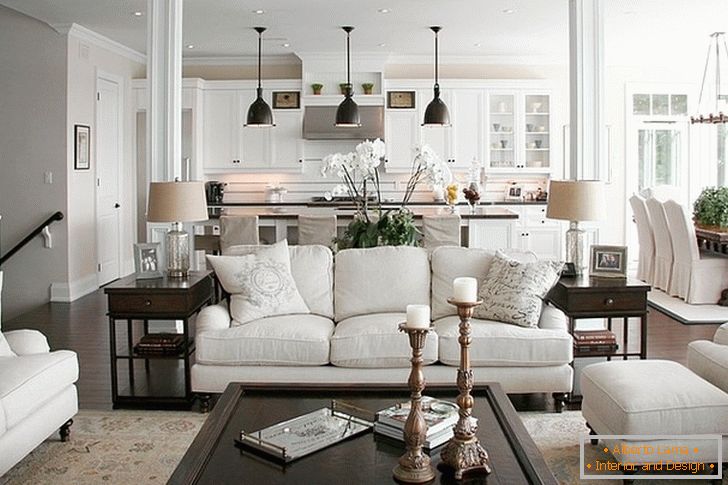 Interior design of the living room in white tones