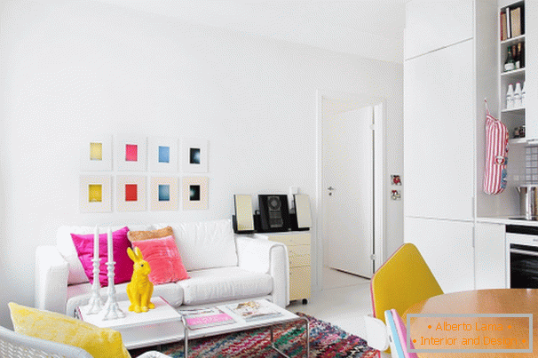 Colorful accents in the white interior