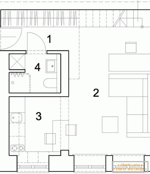 Layout of the first level of a two-level apartment