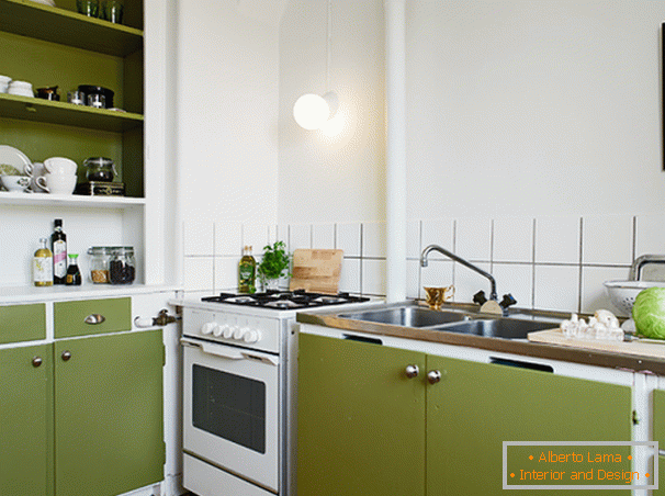 Kitchen in the white-olive palette