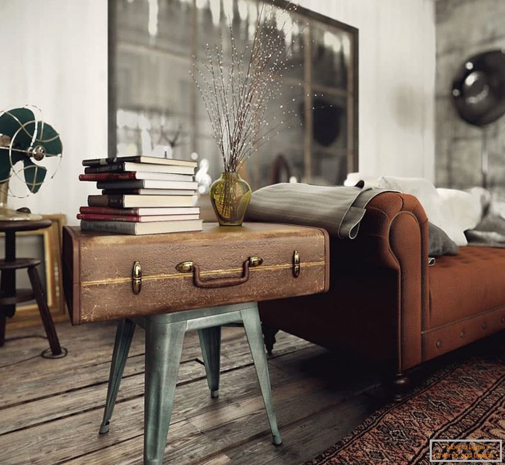 Wooden floor in the interior in a retro style