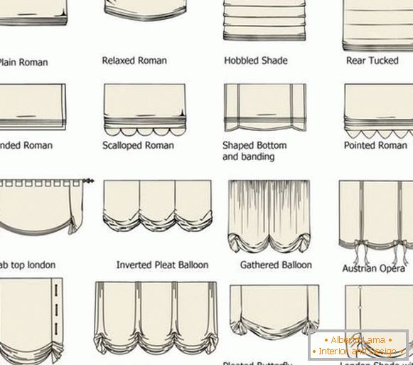 Roman blinds in different styles