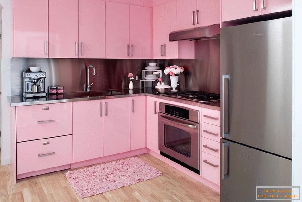 Pink facades of the kitchen