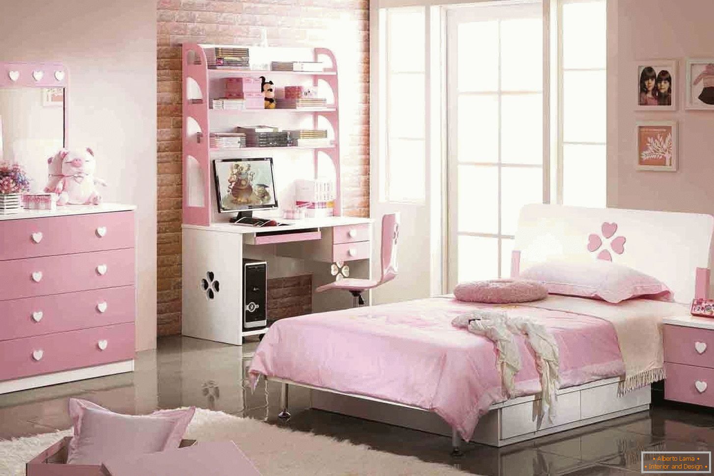 Design of a bedroom for a teenager in pink color