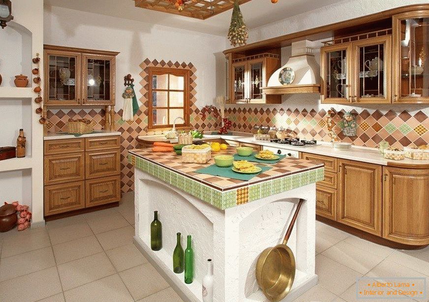 Kitchen with an island in the Russian style