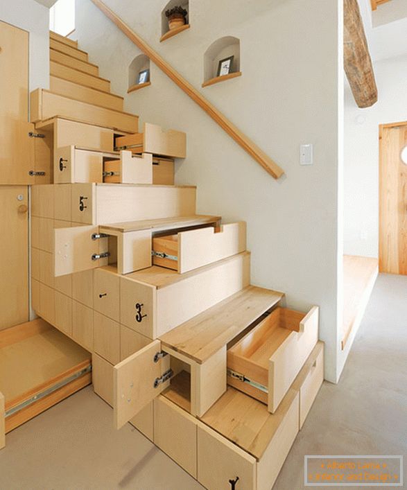 Stairs with shelves and drawers