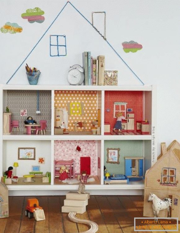Square shelves as a house for dolls