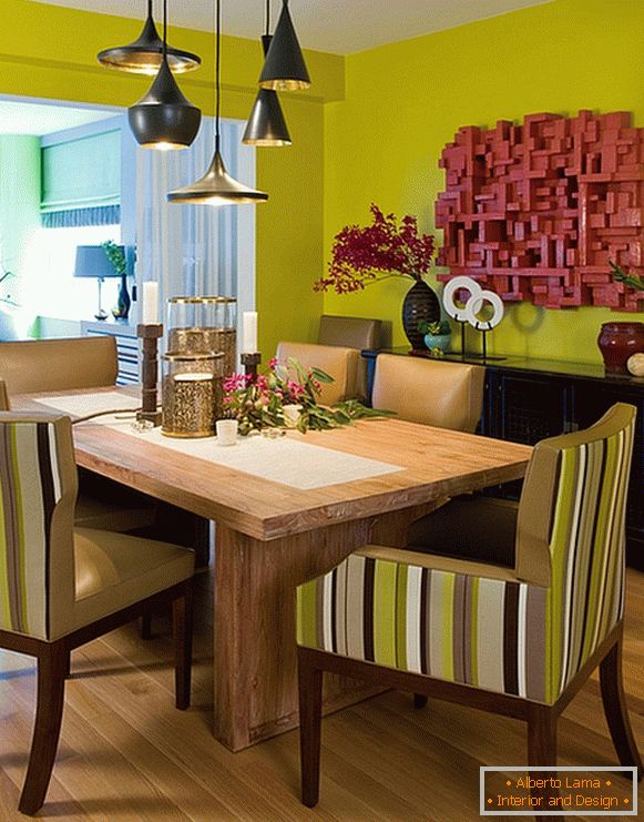 Dining table in a lively setting