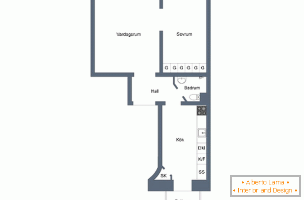 The layout of a two-room apartment