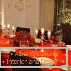 Red tablecloth is an ideal option for a festive table