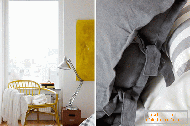 Yellow and gray in the bedroom decoration