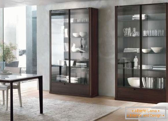 Glass doors for the cabinet - photo in the living room dining room design