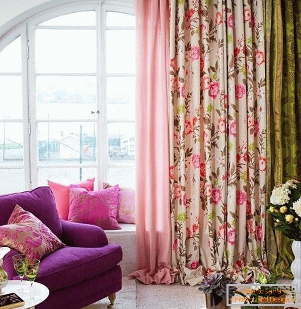 Three curtains in different colors