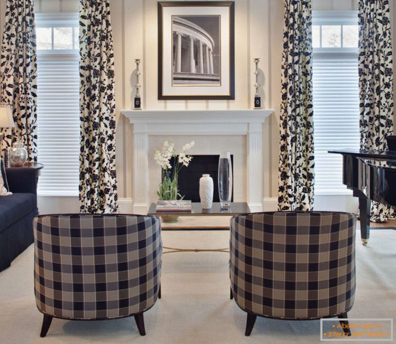 pretty-buffalo-check-curtains-in-living-room-contemporary-with-curtain-panels-next-to-living-room-setting-alongside-extra-long-drapery-rods-and black-sofa