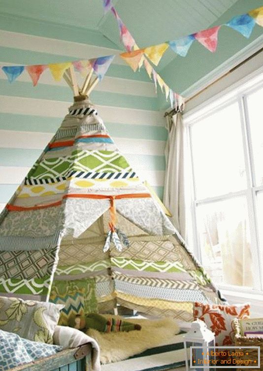 Bright wigwam for Indian children's room