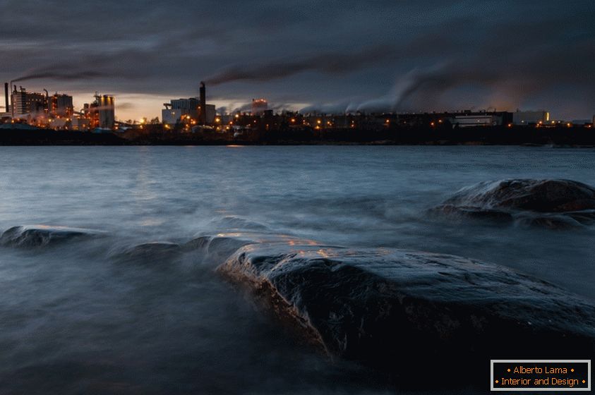 Industrial area on the shore of the lake