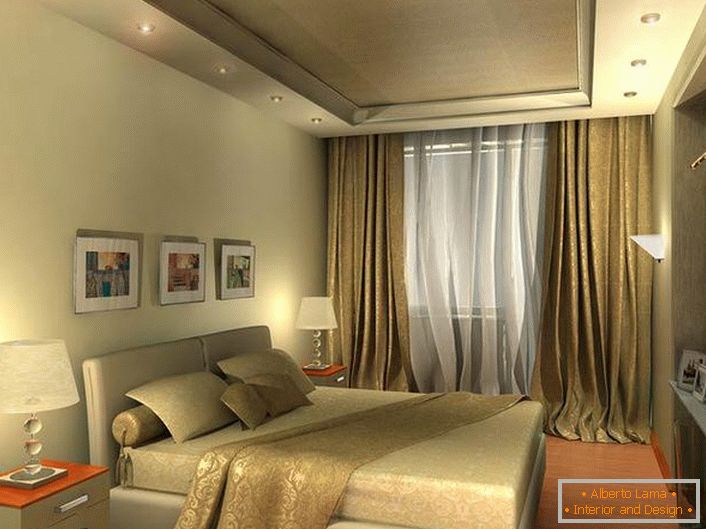 Light beige bedroom in high-tech style looks spacious due to well-chosen lighting.