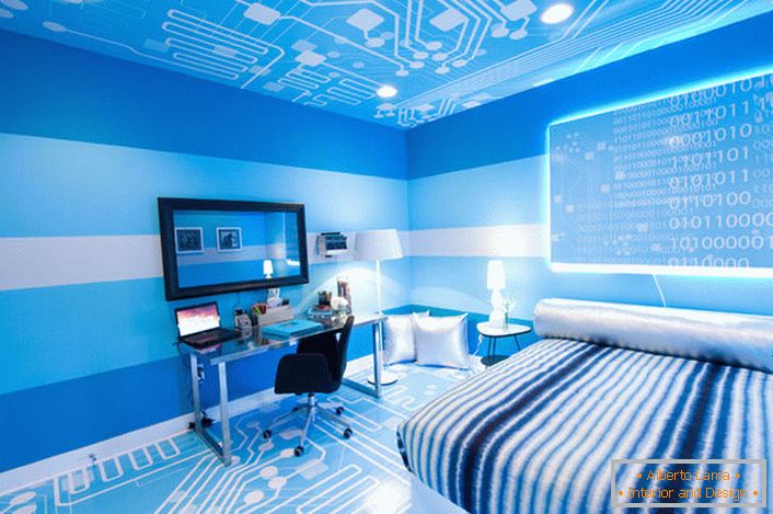 Creative design of the floor and ceiling determines the style of high-tech.