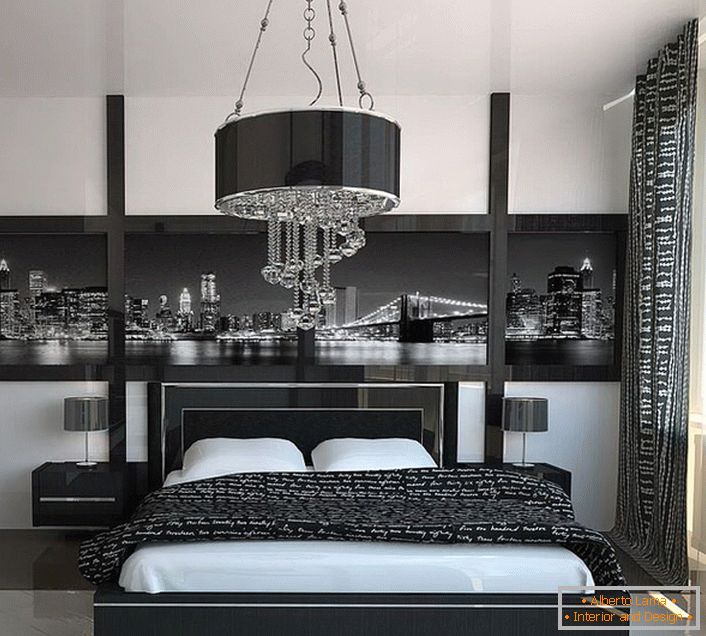 Geometric severity and austerity in the design of the bedroom in the style of high-tech.