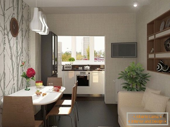 Modern kitchen connected to a balcony