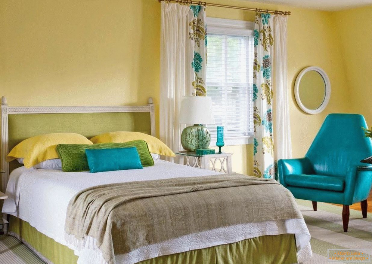 The combination of colors in the interior of the bedroom