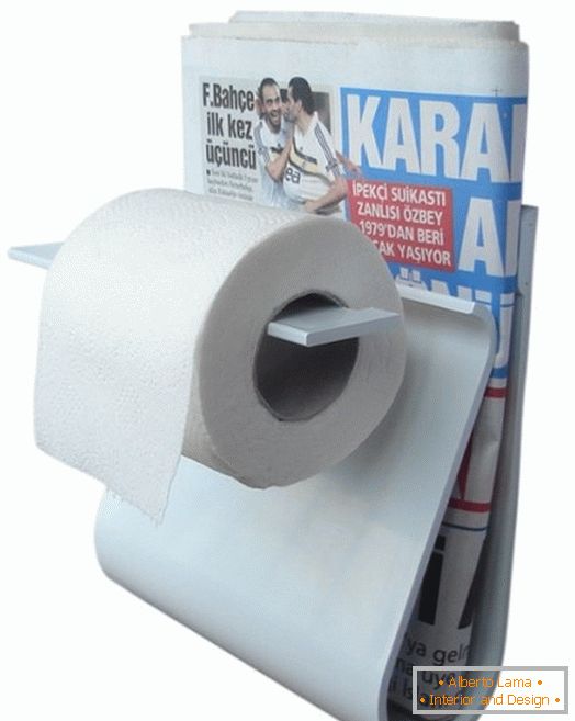 Toilet paper holder with a shelf for a newspaper