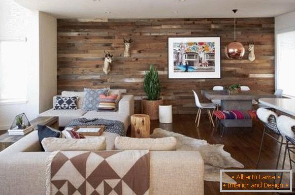 Wooden wall in the interior - photo of the laminate