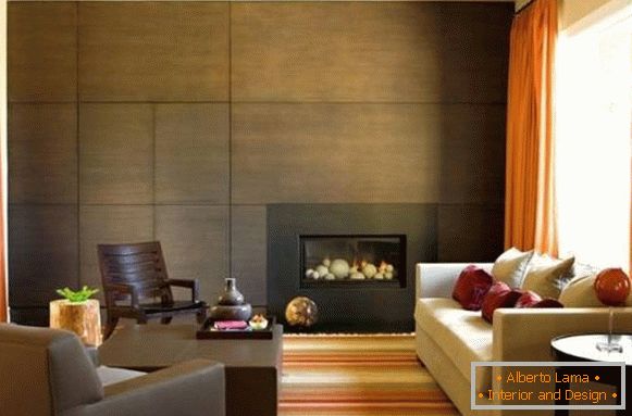 Wooden panels for interior decoration of walls - photo of living room