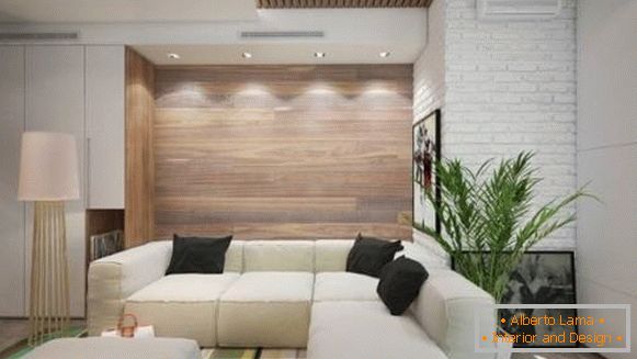 Wall decoration with wooden panels - photo of living room in modern style