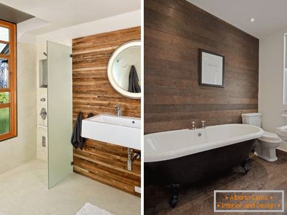 Wooden panels for interior decoration of walls - photo of bathroom