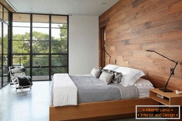Options for decorating the walls with wood in the interior of the bedroom