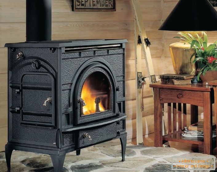 Strict, laconic design of the stove-fireplace.