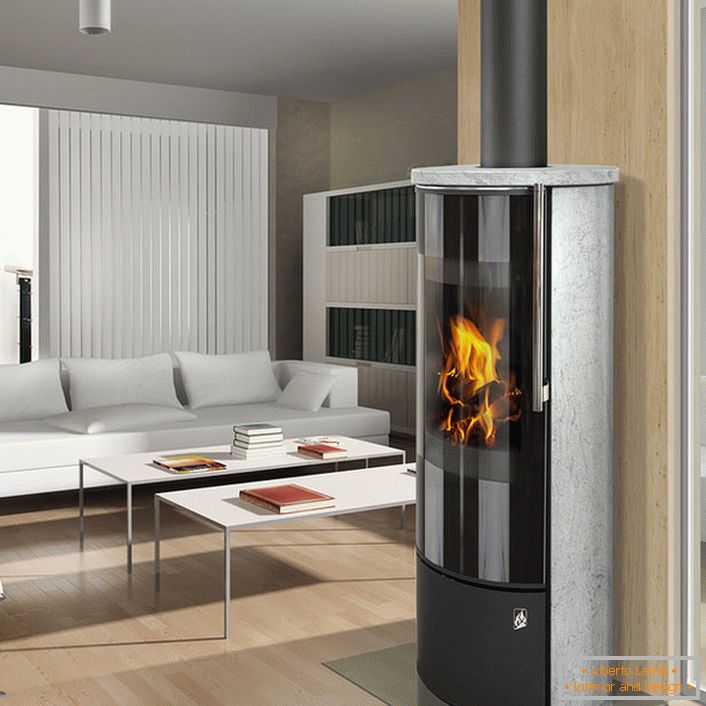Fireplace for living room decoration in high-tech style.