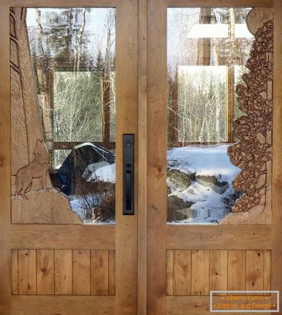 Wooden doors with a hand-carved pattern