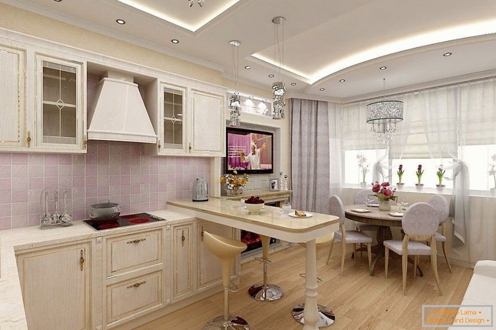 Kitchen with a bay window in classical style