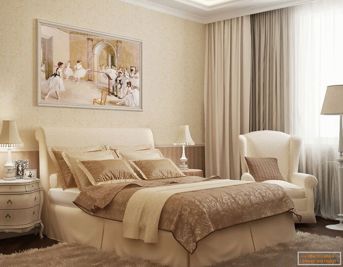Bedroom in classic style в бежевых тонах