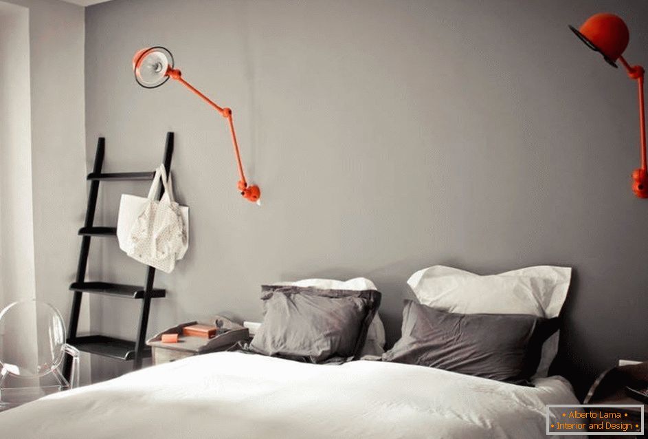 Unusual lamps above bed
