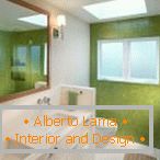 White and green bathroom interior