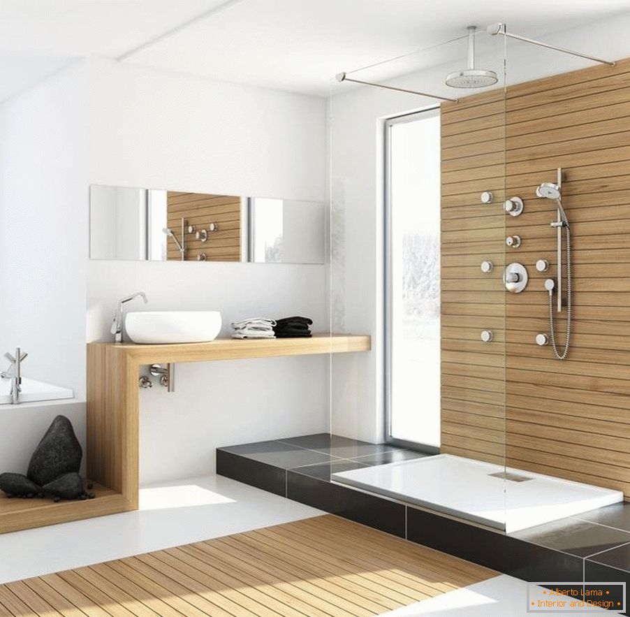 Light wood in the bathroom interior