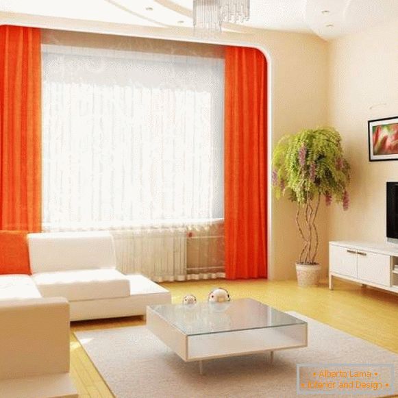 The design of the hall in an apartment in white with an orange decor