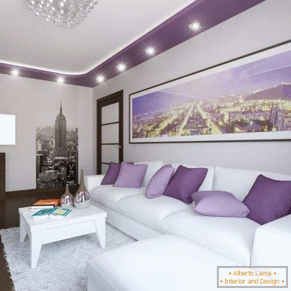 Modern design of the hall in the apartment в белом и фиолетовом цвете