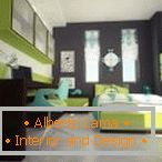 Children's bedroom in green and gray colors