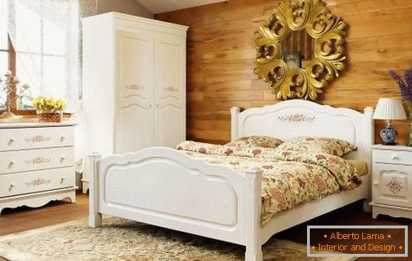 Bed, wardrobe, chest of drawers and other furniture in the style of Provence for the bedroom