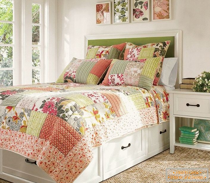 In accordance with the country style, decorative elements for the bedroom are chosen. Pillows and Plaid in style
